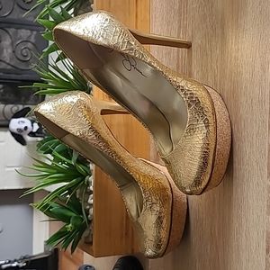 Jessica Simpson Gold Platforms